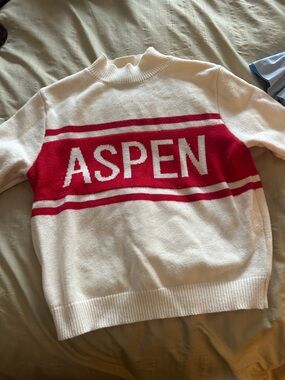 English Factory White Sweater with Red Aspen Panel